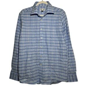 STANTT ESSENTIALS Mens Long Sleeve Plaid Button Down Shirt Blue White Size M